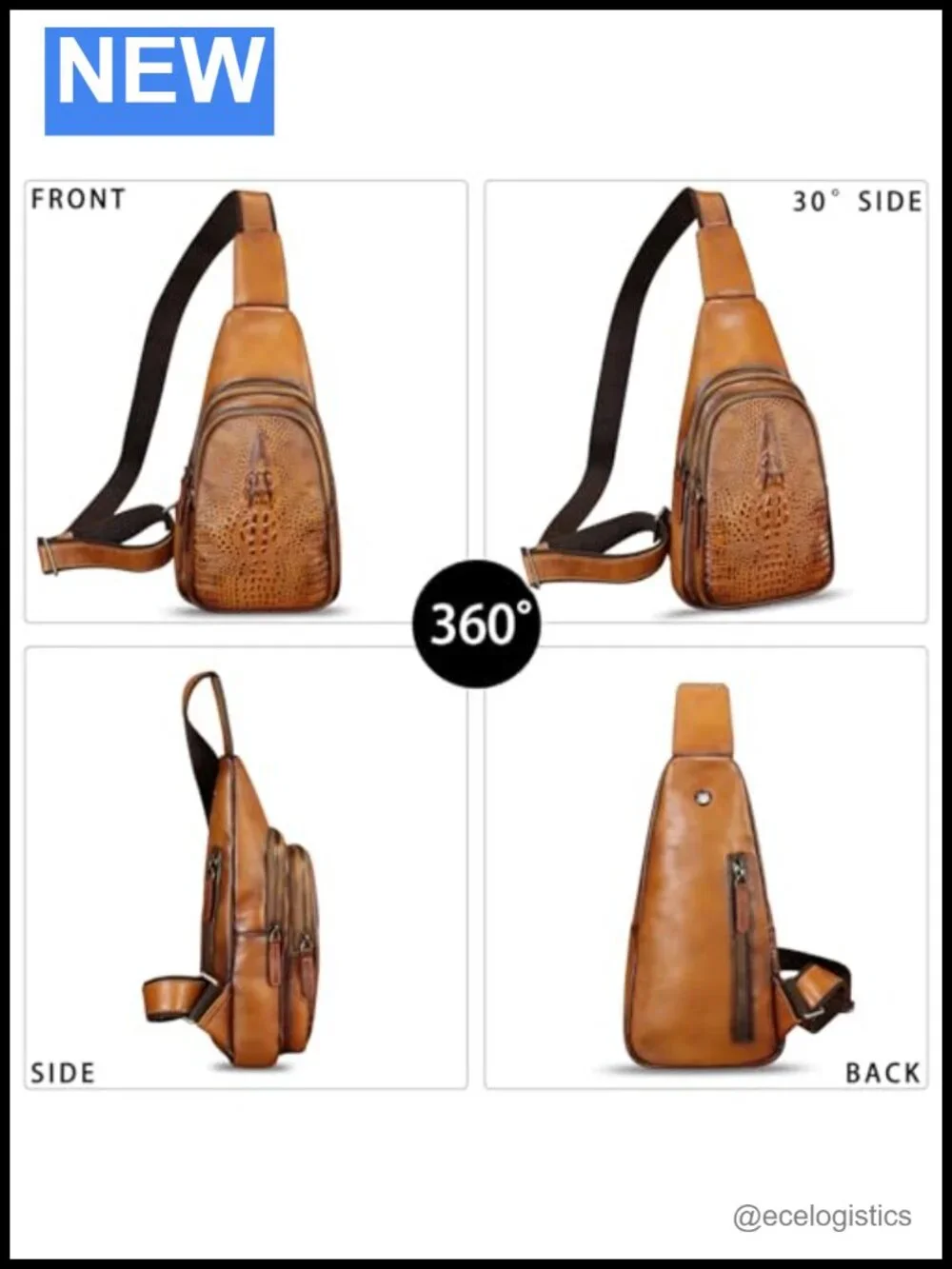 Genuine Leather Sling Backpack Crossbody Chest Purse Shoulder Bag